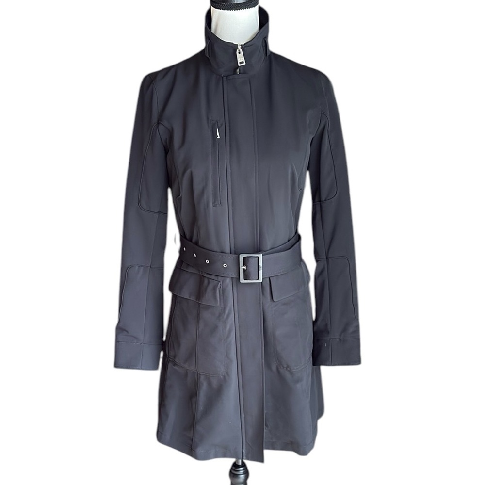 Allegri Milan Black Trench Coat with Belt and Stand-Up Collar EU 38
